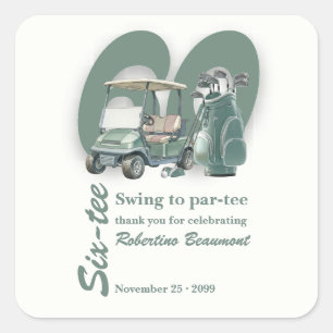 Classic Green Golf Bag Clubs 60th Birthday Square Sticker