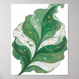 Classic Green GREEN LEAF WITH STARS AND GLITTER Poster