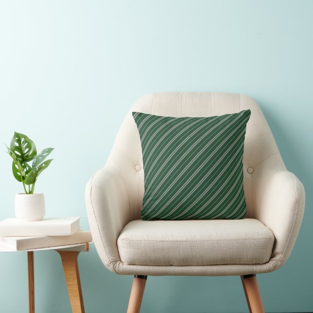 Classic Green Grey School Stripes Pattern Cushion (Chair)