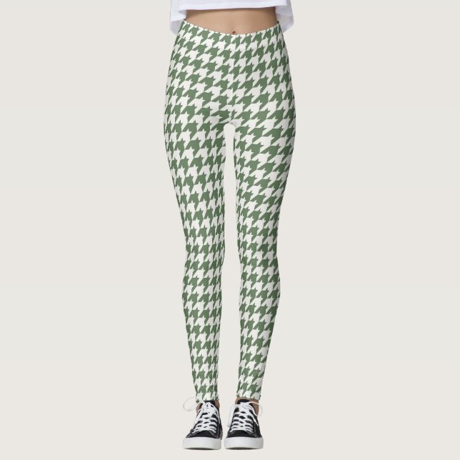 Classic Green Houndstooth Pattern Leggings (Front)