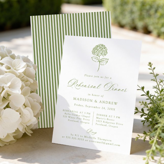 Classic Green Hydrangea Wedding Rehearsal Dinner Invitation (Creator Uploaded)