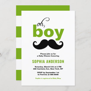 Classic Green It's a Boy Moustache Baby Shower Invitation