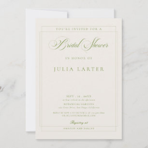 Classic Green Ivory Calligraphy Bridal Shower Invitation