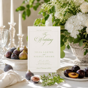 Classic Green Ivory Calligraphy Details Wedding Invitation