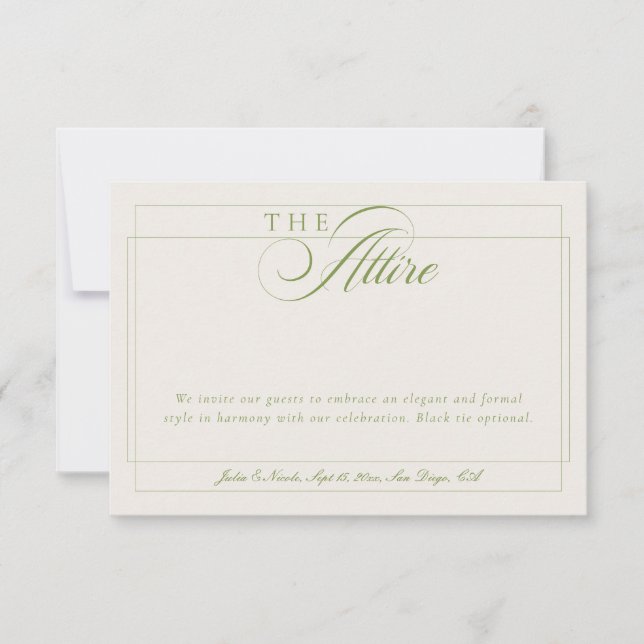 Classic Green Ivory Calligraphy Formal Attire Code Invitation (Front)