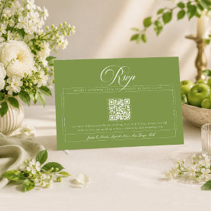 Classic Green Ivory Calligraphy QR Code Wedding RSVP Card