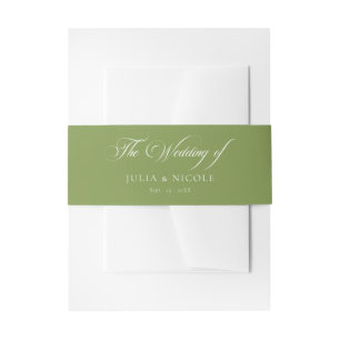 Classic Green Ivory Calligraphy Wedding Invitation Belly Band
