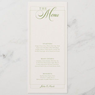 Classic Green Ivory Calligraphy Wedding Menu