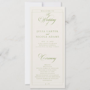 Classic Green Ivory Calligraphy Wedding Program