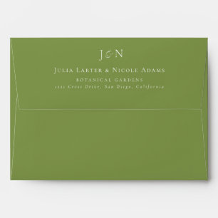 Classic Green Ivory Monogram Calligraphy Wedding Envelope