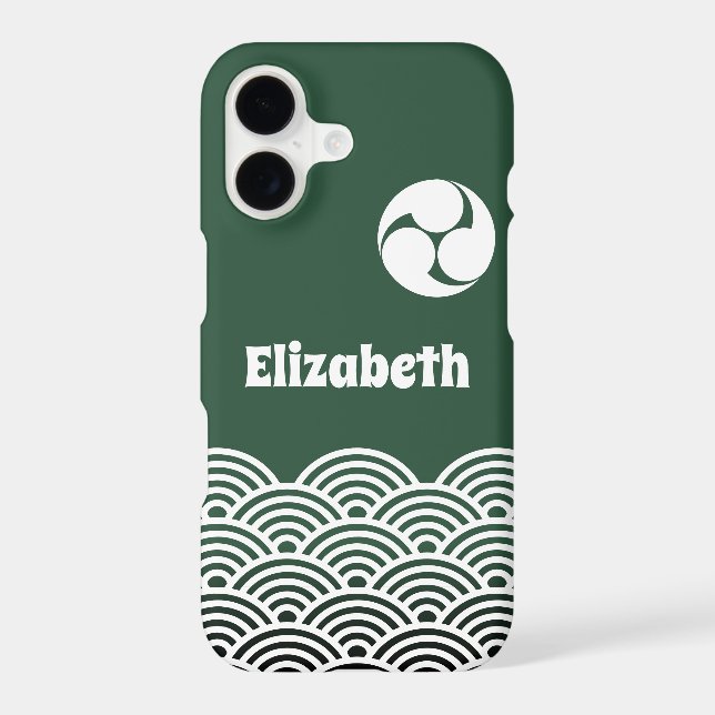 Classic Green Japanese Wave Pattern with Your Name (Back)