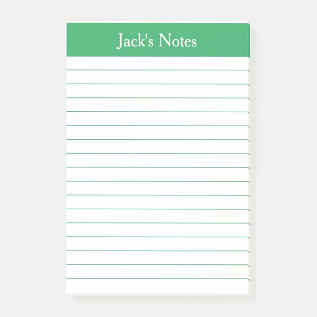 Classic Green Lined Personalised Post-it Notes (Front)