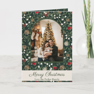 Classic Green Mistletoe Holiday New Family Photos  Card