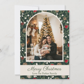 Classic Green Mistletoe Holiday New Family Photos  Card