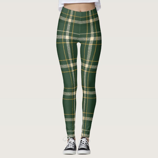 Classic Green Plaid Christmas Leggings (Front)