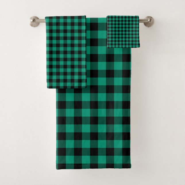 Classic Green Plaid Pattern Bath Towel Set (Insitu)