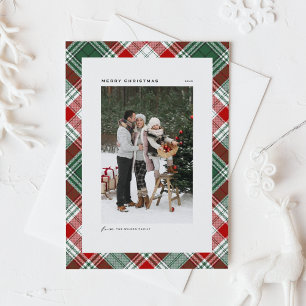Classic Green Plaid Pattern Merry Christmas Photo