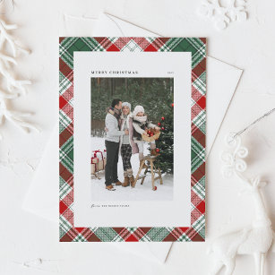 Classic Green Plaid Pattern Merry Christmas Photo Holiday Card