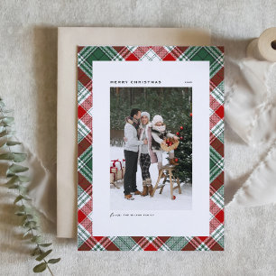 Classic Green Plaid Pattern Merry Christmas Photo Holiday Card