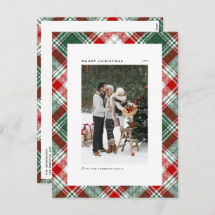 Classic Green Plaid Pattern Merry Christmas Photo Holiday Postcard