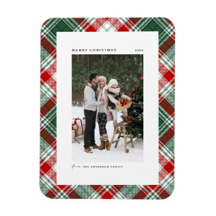 Classic Green Plaid Pattern Merry Christmas Photo Magnet
