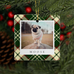 Classic Green Plaid Personalised Pet Dog Photo Ceramic Ornament