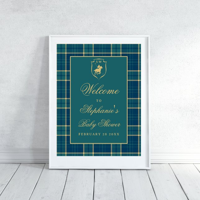 Classic Green Plaid Polo Equestrian Baby Shower Poster (Creator Uploaded)