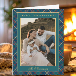 Classic Green Plaid Vintage Photo Christmas Folded Holiday Card