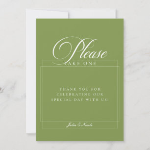 Classic Green Please Take A Favour Wedding Sign Invitation