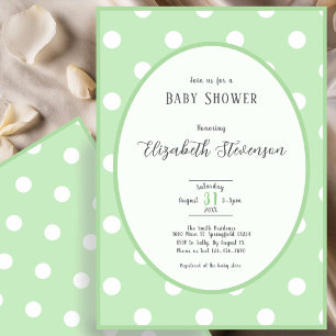 Classic Green Polka Dots Baby Shower Invitation