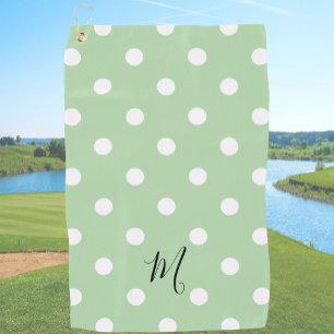 Classic Green Polka Dots Pattern Monogram Golf Towel