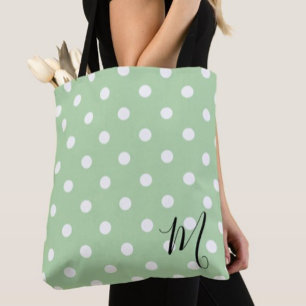 Classic Green Polka Dots Pattern Shopping Tote Bag