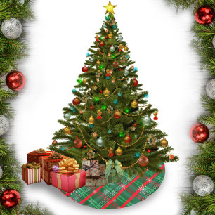 Classic Green & Red Plaid Snowflake  Brushed Polyester Tree Skirt