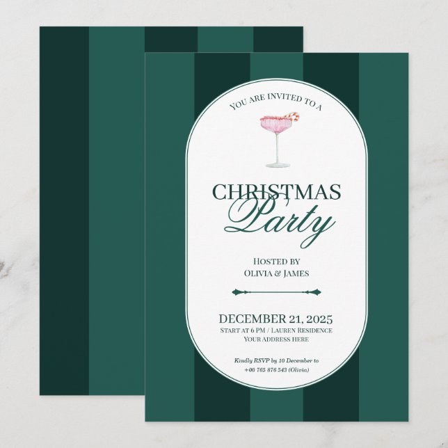 Classic green stripe Christmas Invitation (Front/Back)