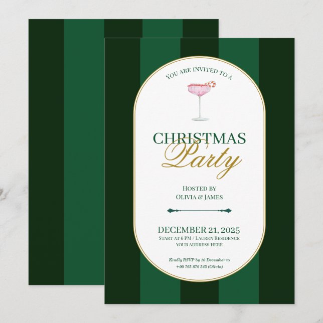 Classic green stripe Christmas Invitation (Front/Back)