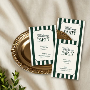 Classic Green Stripe Wedding Welcome Party Enclosure Card