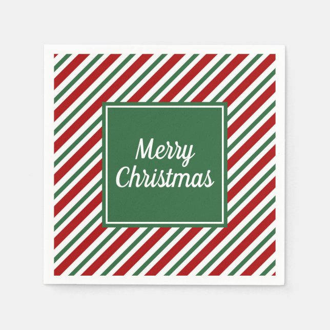 Classic Green Stripes Pattern Christmas Napkin (Front)