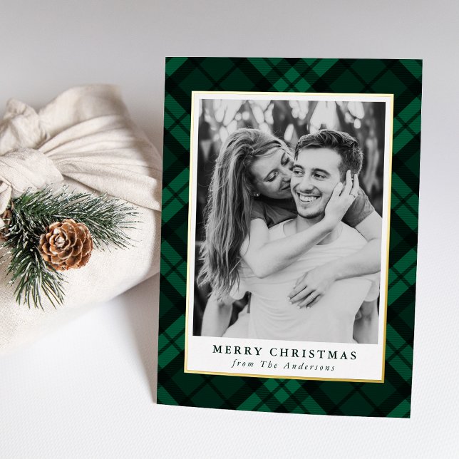 Classic Green Tartan Photo Foil Holiday Card (Creator Uploaded)