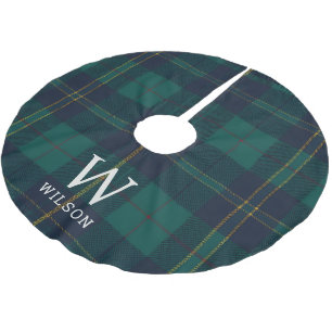 Classic Green Tartan Plaid Monogram Christmas Brushed Polyester Tree Skirt