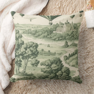 Classic Green Toile de Jouy French Countryside Cushion