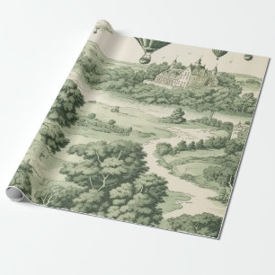 Classic Green Toile de Jouy French Countryside Wrapping Paper