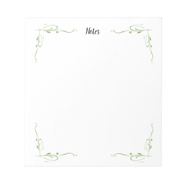 Classic Green Vines Corner Boarder Outline Notepad (Front)