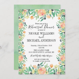 Classic Green watercolor peony  Rehearsal Dinner Invitation