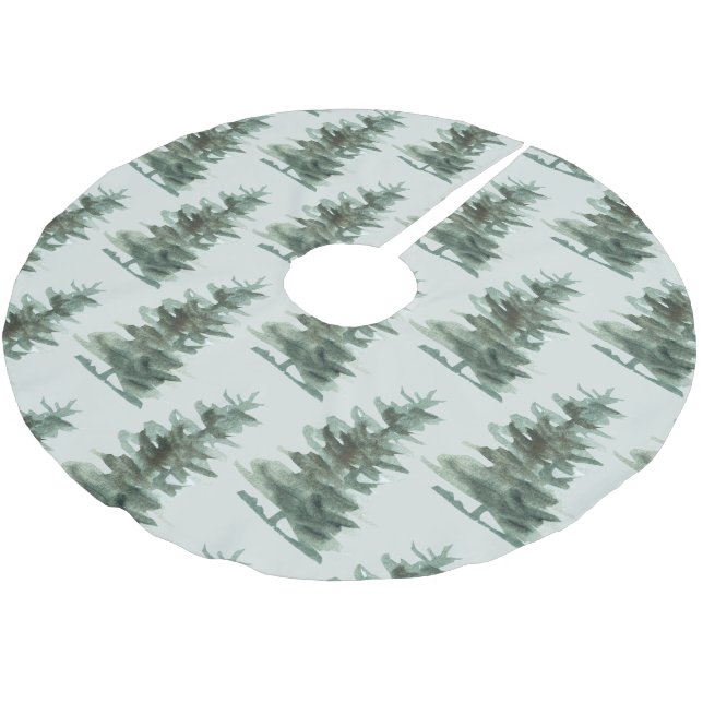 Classic Green Watercolor Pine Tree Brushed Polyester Tree Skirt (Angled)