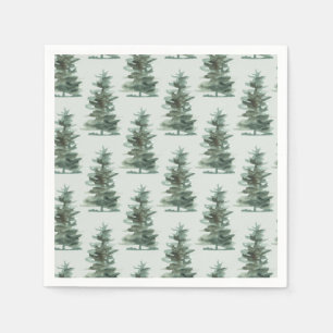 Classic Green Watercolor Pine Tree Napkin