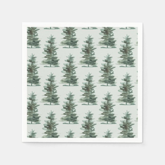 Classic Green Watercolor Pine Tree Napkin (Front)