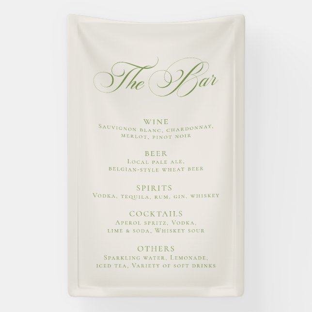Classic Green Wedding Bar Menu Reception Décor Banner (Vertical)
