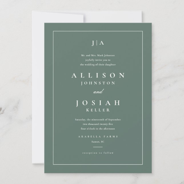 Classic Green Wedding Invitation (Front)