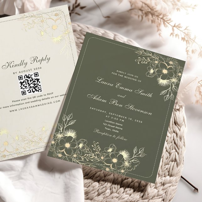 Classic Green Wedding Invitation with QR Code (Creator Uploaded)