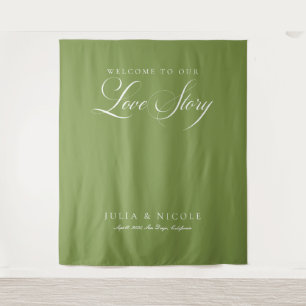 Classic Green Wedding Welcome Backdrops Banner Tapestry